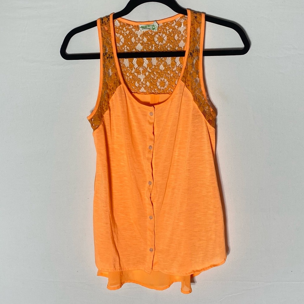 Vintage Y2K Dream Out Loud By Selena Gomez Orange Lace Trimmed Button Down Tank